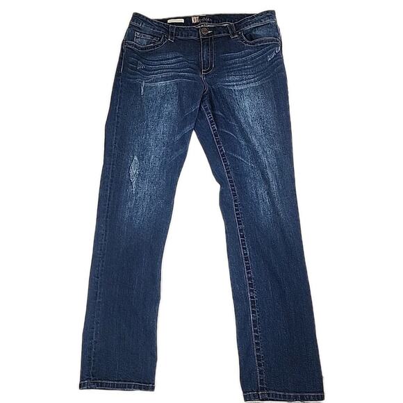Kut From The Kloth Womens Sammie Stretch StraightLeg Blue Jeans Distressed Sz 14 - Picture 1 of 16